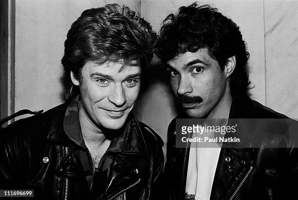Singers Daryl Hall and John Oates at the Whitehall Hotel on November 5, 1981 in Chicago, Illinois.