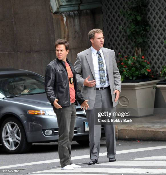 Mark Wahlberg and Will Ferrell on location for "The Other Guys" on the streets of Manhattan on September 23, 2009 in New York City.