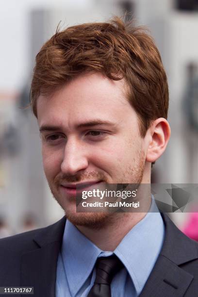 Actor Joe Mazzello talks with the media at a World War II Memorial Ceremony paying tribute to the vetrans of the Pacific at the National World War II...