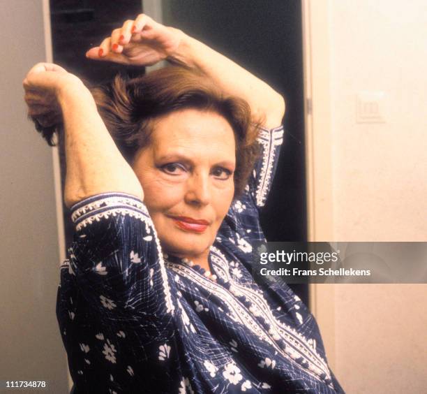 29th MAY: Fado singer Amalia Rodrigues poses at the Leische Schouwburg in Leiden, Netherlands on 29th May 1987.
