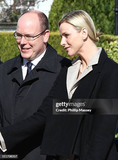 Prince Albert and Charlene Wittstock visit Aras an Uachtarain on the first day of his state visit on April 4, 2011 in Dublin, Ireland.