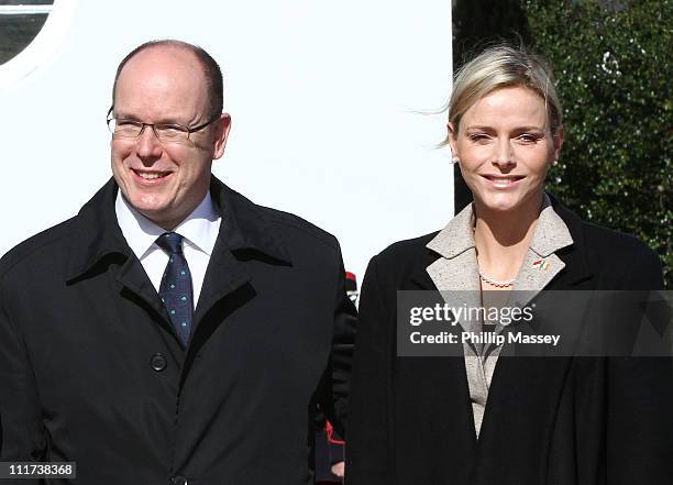 Prince Albert and Charlene Wittstock visit Aras an Uachtarain on the first day of his state visit on April 4, 2011 in Dublin, Ireland.