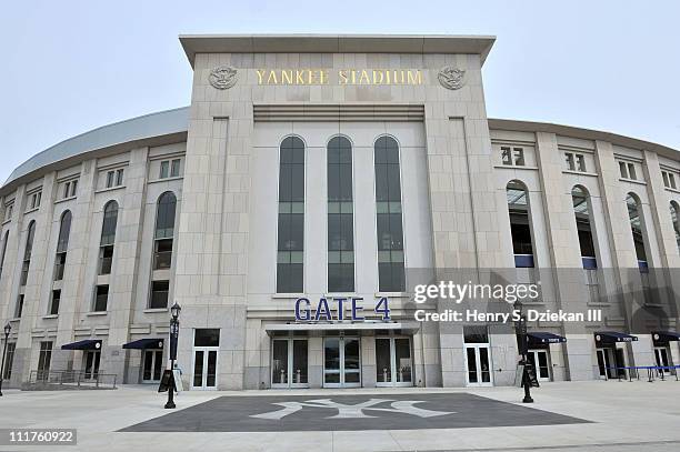 An external view of Yankees Stadium during a press conference to launch New York Yankees' Mark Teixeira's "Dream Team" campaign to raise funds for...
