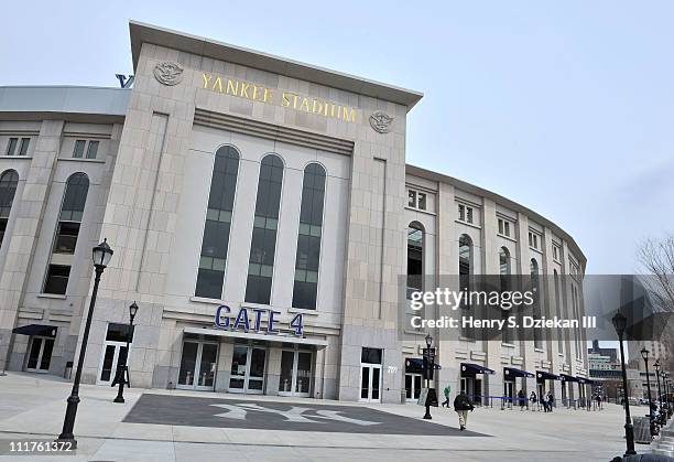 An external view of Yankees Stadium during a press conference to launch New York Yankees' Mark Teixeira's "Dream Team" campaign to raise funds for...