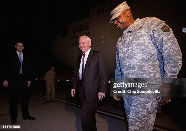 Defense Secretary Robert Gates is met U.S. Army Gen. Lloyd Austin , commanding general of U.S. Forces in Iraq, after arriving April 6, 2011 in...