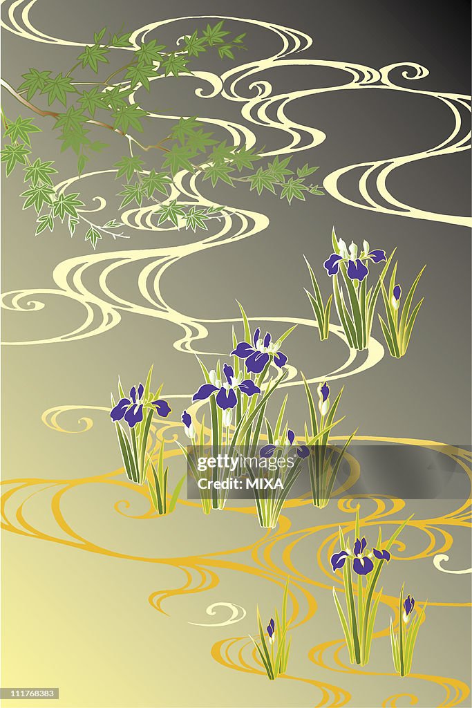 CG of Japanese Painting, Iris and Leaves