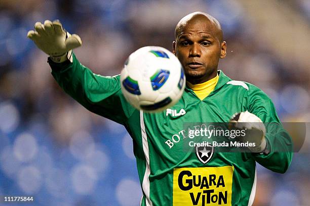 Jefferson, goalkeeper of Botafogo, in action during a match against Parana as part of Brazil Cup 2011 at Engenhao stadium on April 06, 2011 in Rio de...