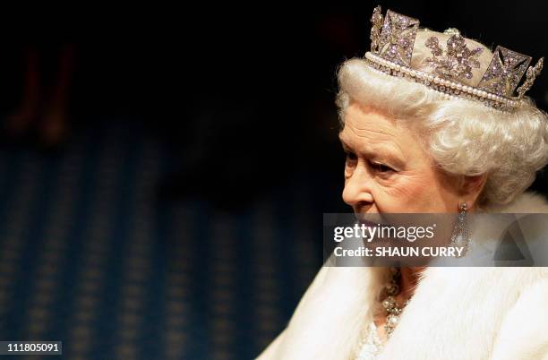 Britain's Queen Elizabeth II is pictured during the State Opening of Parliament in London, on December 3, 2008. Queen Elizabeth II unveiled the...