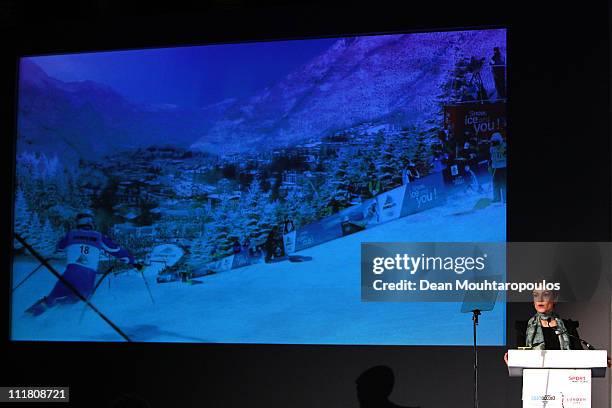 French Minister for Sport and Thirteen times National Katate Champion, Chantal Jouanno speaks during the 2018 Olympics Winter Games bid presentation...