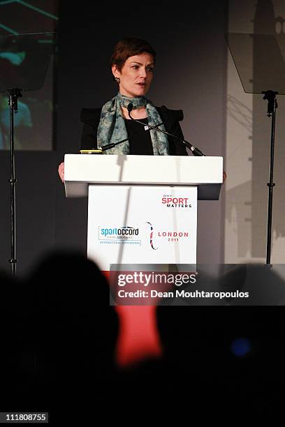 French Minister for Sport and Thirteen times National Katate Champion, Chantal Jouanno speaks during the 2018 Olympics Winter Games bid presentation...