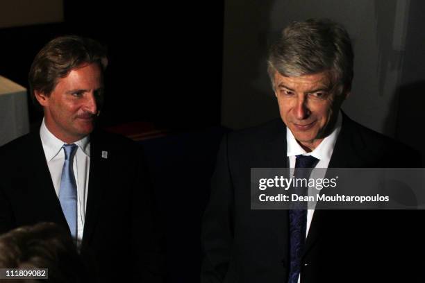 Arsenal Manager, Arsene Wenger is pictured showing his support with President for Annecy 2018, Charles Beigbeder during the 2018 Olympics Winter...