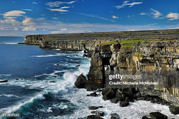 waves and cliffs..aran islands - galway stock pictures, royalty-free photos & images