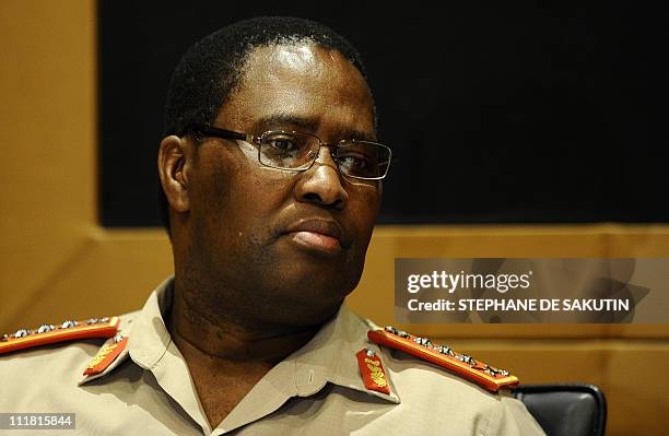 The chief of joint operations of the South African National Defense, Themba Matanzima, attends a press conference given by South African Defense...