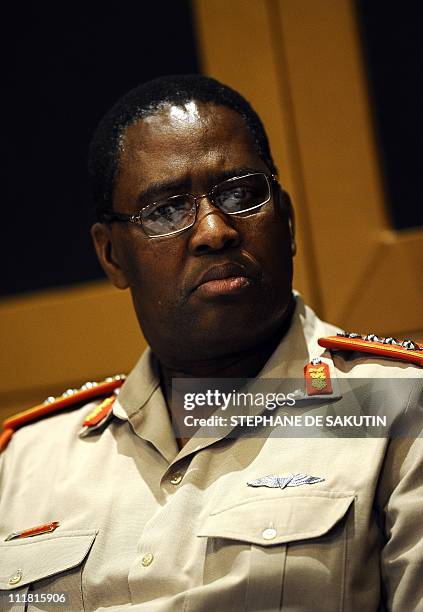 The chief of joint operations of the South African National Defense, Themba Matanzima, attends a press conference given by South African Defense...