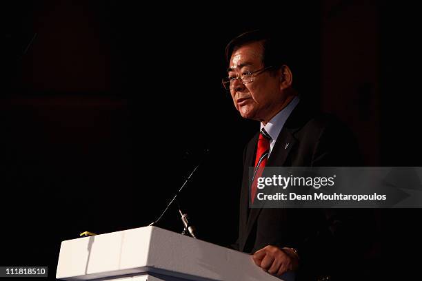 Chairman and CEO for PyeongChang 2018, Yang-Ho Cho speaks during the 2018 Olympics Winter Games bid presentation for Pyeongchang at the Park Plaza...