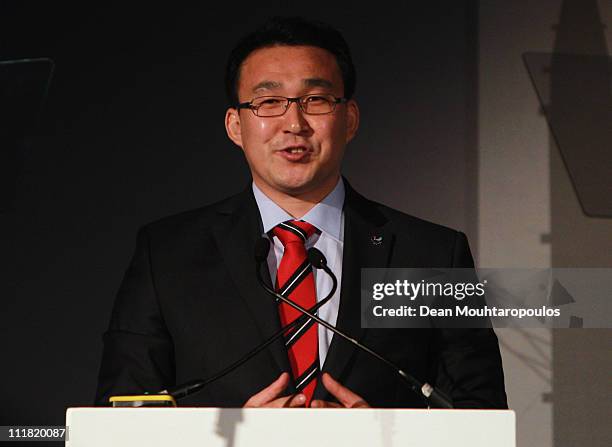 Vice President of FIBT and four-time winter Olympian, Kwang-Bae Kang speaks during the 2018 Olympics Winter Games bid presentation for Pyeongchang at...