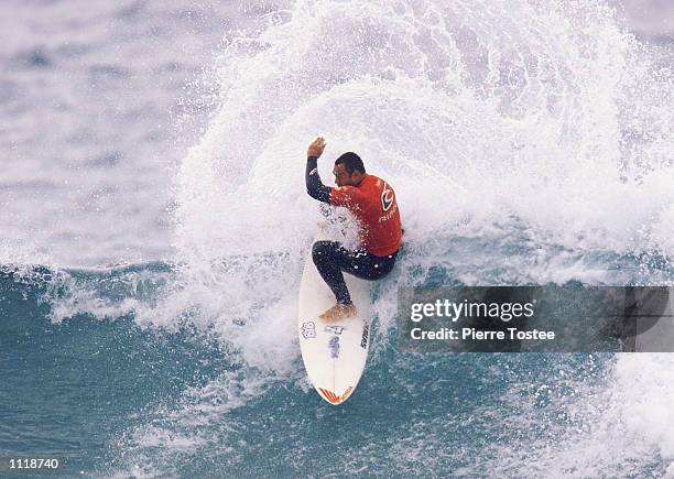 Sunny Garcia of Hawaii overcame Australian Jake Paterson to advance to the quarter finals of the Rip Curl Pro at Bells Beach, Torquay, Victoria,...