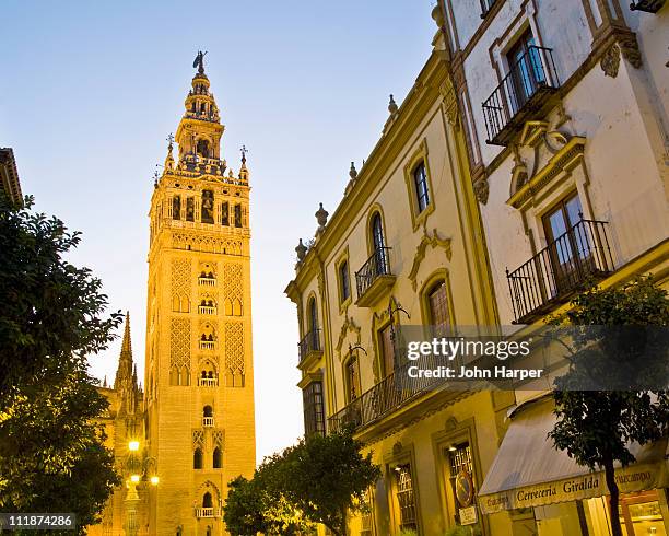 twilight, giralda tower, seville, andalucia, spain - la giralda stock pictures, royalty-free photos & images