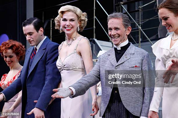 Sutton Foster and Joel Grey attend the curtain call for the Broadway opening night of "Anything Goes" at Stephen Sondheim Theatre on April 7, 2011 in...