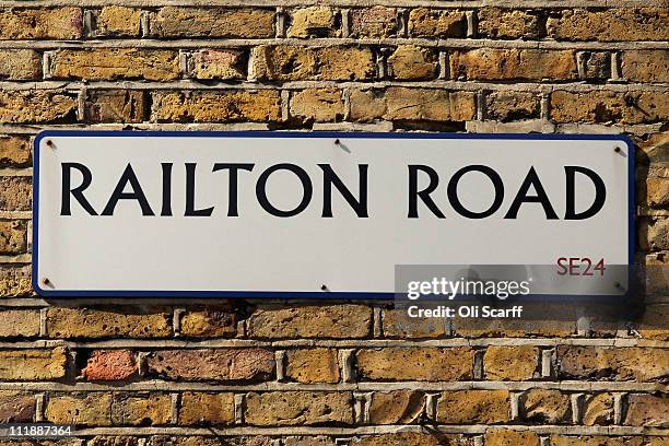 The street sign for Railton Road in Brixton, the scene of rioting in 1981, on April 6, 2011 in London, England. The 1981 Brixton Riot took place 30...