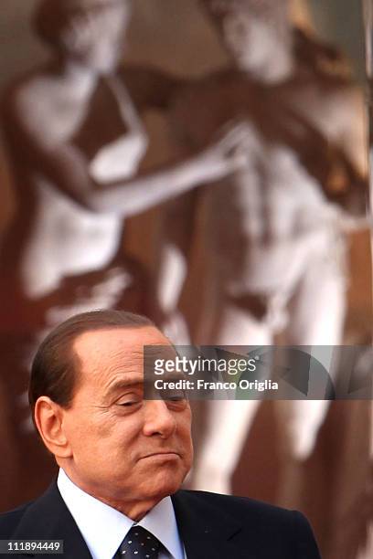 Italian Prime Minister Silvio Berlusconi attends 'Campus Mentis' Awards at Palazzo Chigi on April 8, 2011 in Rome, Italy. The 74-year-old Italian...