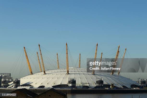 General view of the O2 Arena which will be used as the venue for the Boxing, Fencing, Judo, Table Tennis, Taekwondo, Weightlifting, Wrestling,...