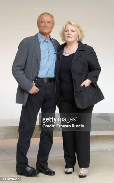 Terence Hill and Katia Ricciarelli attend the "Un Passo Dal Cielo" photocall at Auditorium Ara Pacis on April 8, 2011 in Rome, Italy.