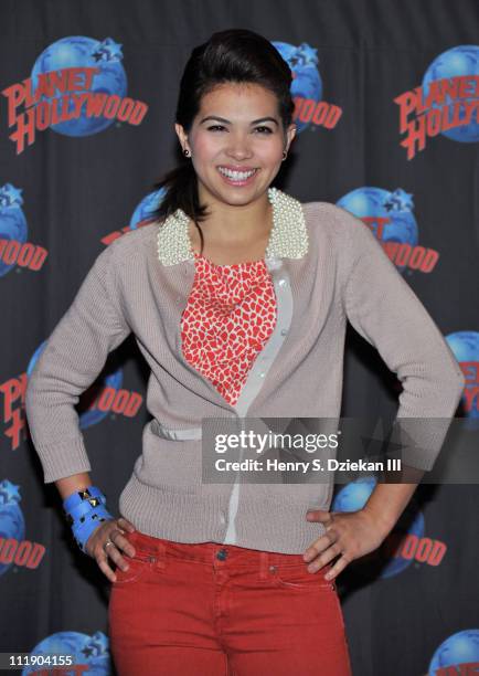 Actress/singer Hayley Kiyoko visits Planet Hollywood Times Square on April 8, 2011 in New York City.