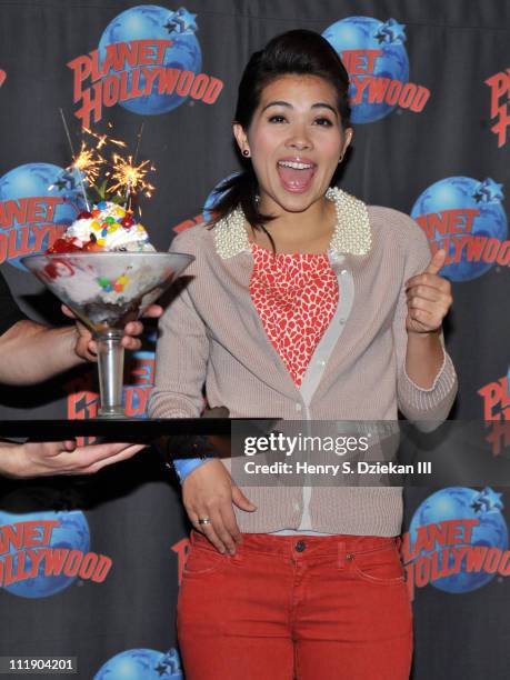Actress/singer Hayley Kiyoko visits Planet Hollywood Times Square on April 8, 2011 in New York City.
