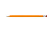 Close-up of an orange sharpened pencil with eraser