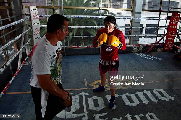 Mexican boxer Jackie Nava in action during a training session at Pancho Rosales Gym on April 08, 2011 in Mexico City, Mexico.