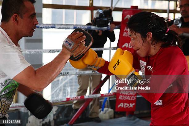 Mexican boxer Jackie Nava in action during a training session at Pancho Rosales Gym on April 08, 2011 in Mexico City, Mexico.