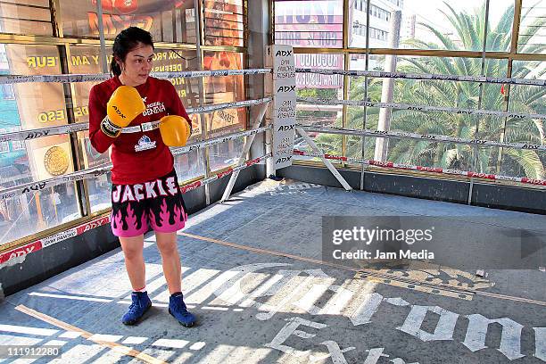 Mexican boxer Jackie Nava in action during a training session at Pancho Rosales Gym on April 08, 2011 in Mexico City, Mexico.