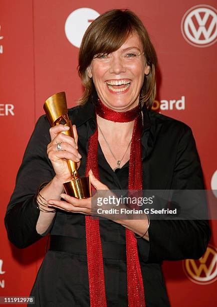 Silke Buhr poses with her award during the 'Lola - German Film Award 2011' at Friedrichstadtpalast on April 8, 2011 in Berlin, Germany.