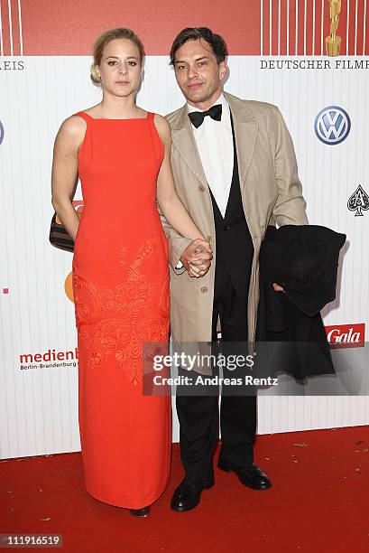 Bernadette Heerwagen and Ole Puppe arrive at the red carpet for the 'Lola - German Film Award 2011' at Friedrichstadtpalast on April 8, 2011 in...