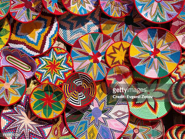 wicker baskets for food - african pattern stock pictures, royalty-free photos & images