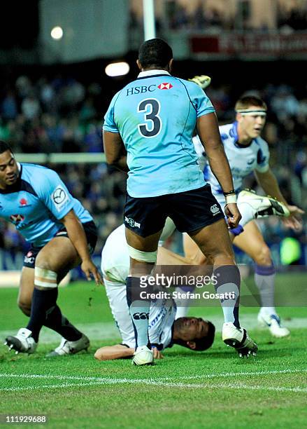 Cameron Shepherd of the Force lands on his head after being tackled during the round eight Super Rugby match between the Western Force and the...