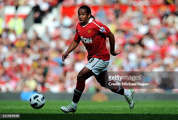 Anderson of Manchester United in action during the Barclays Premier League match between Manchester United and Fulham at Old Trafford on April 9,...