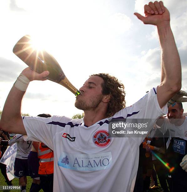 Sergio Torres of Crawley Town celebrate at the final whistle after a win that secures promotion during the Blue Square Bet Premier League match...