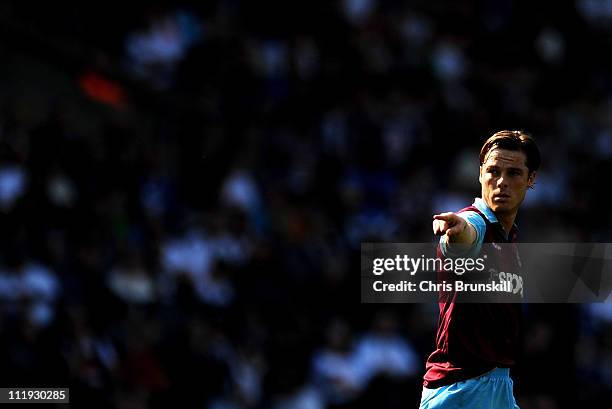 Scott Parker of West Ham United gestures during the Barclays Premier League match between Bolton Wanderers and West Ham United at Reebok Stadium on...