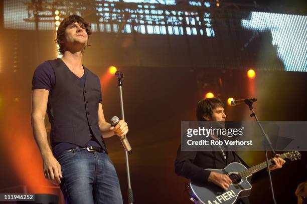 Simon Keizer and Nick Schilder of Nick & Simon perform on stage at Ahoy on April 9, 2011 in Rotterdam, Netherlands.