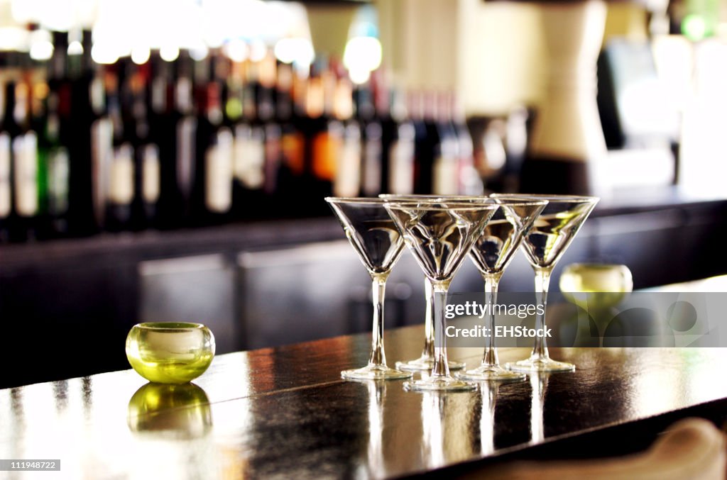 Martini Cocktail Glasses on Bar