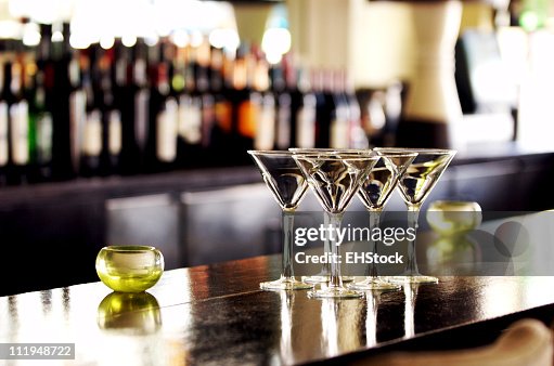 Martini Cocktail Glasses on Bar Martini Cocktail Glasses on Bar