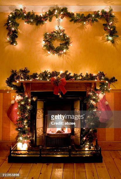 victorian type christmas room - red stockings stock pictures, royalty-free photos & images