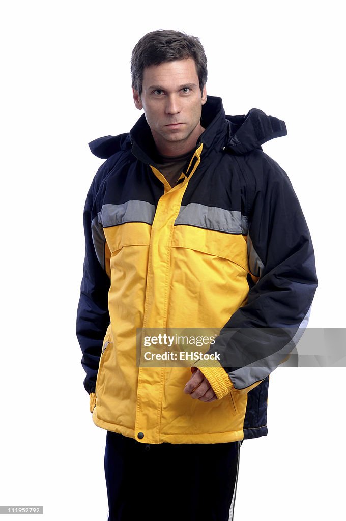 Man in Ski Parka Isolated on White Background