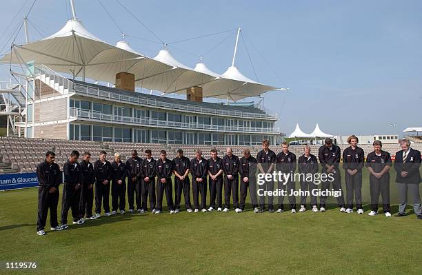 The Hampshire Cricket team observe a 2 minutes silence for the late The Queen Mother during the Hampshire CCC Photocall at The Rose Bowl,...