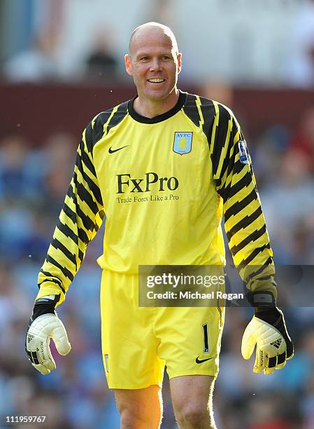 Brad Friedel of Aston Villa smiles during the Barclays Premier League match between Aston Villa and Newcastle United at Villa Park on April 10, 2011...