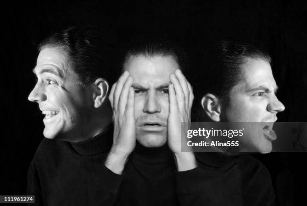 man with multiple personalities - schizofrenie stockfoto's en -beelden