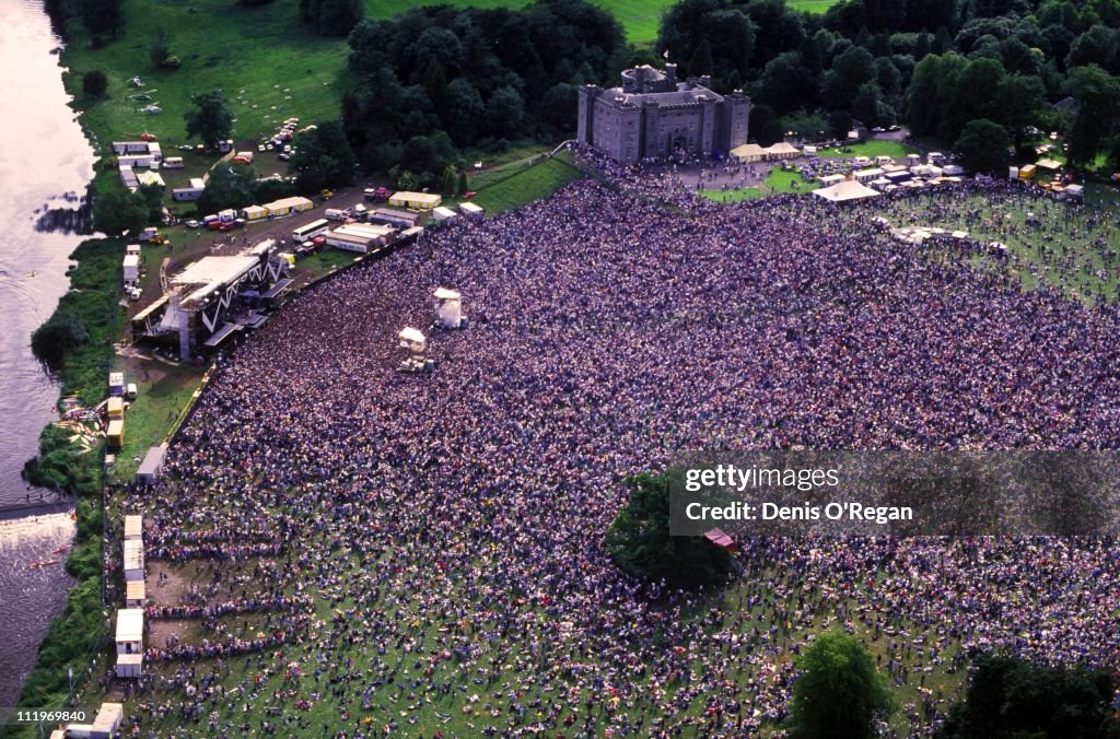 Slane Concert Layout An aerial view of the crowd at Slane Castle, Ireland, at a concert by ...