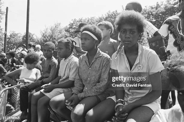 View of the crowd during a rally to free Bobby Seale, Ericka Huggins, and other Black Panther Pary members, held in New Haven, CT, May 1970.